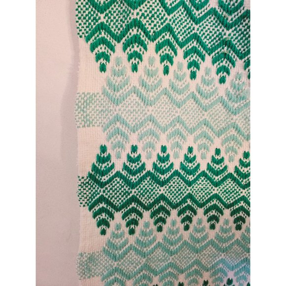 Swedish Woven Afghan cream green and‎ blue geometric design 57x48 - Picture 3 of 10